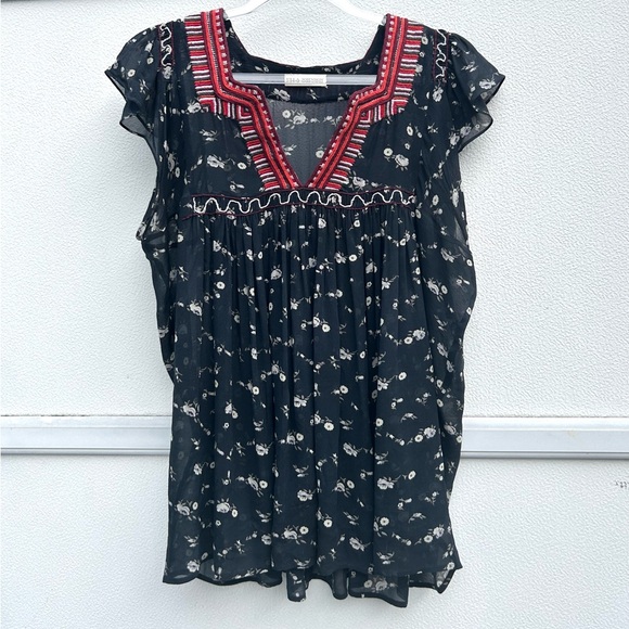 Ulla Johnson Top 100% Silk Embroidered Floral Anosha Women 8 Flutter Sleeve Boho - Picture 11 of 14